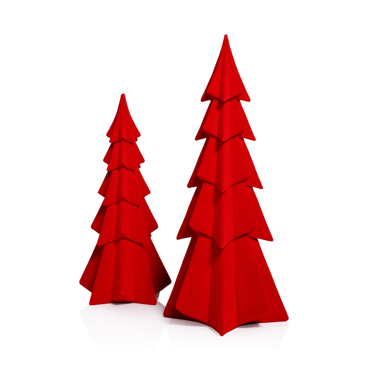 Zodax 12.5" Red Flocked Decorative Trees - Holiday Tabletop Dcor, Set of 4
