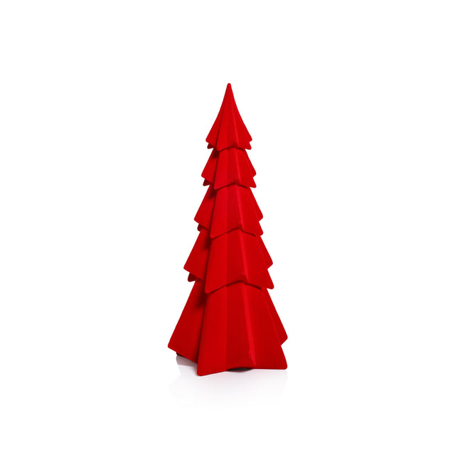 Zodax 15.5" Red Flocked Decorative Trees - Holiday Tabletop Dcor, Set of 4