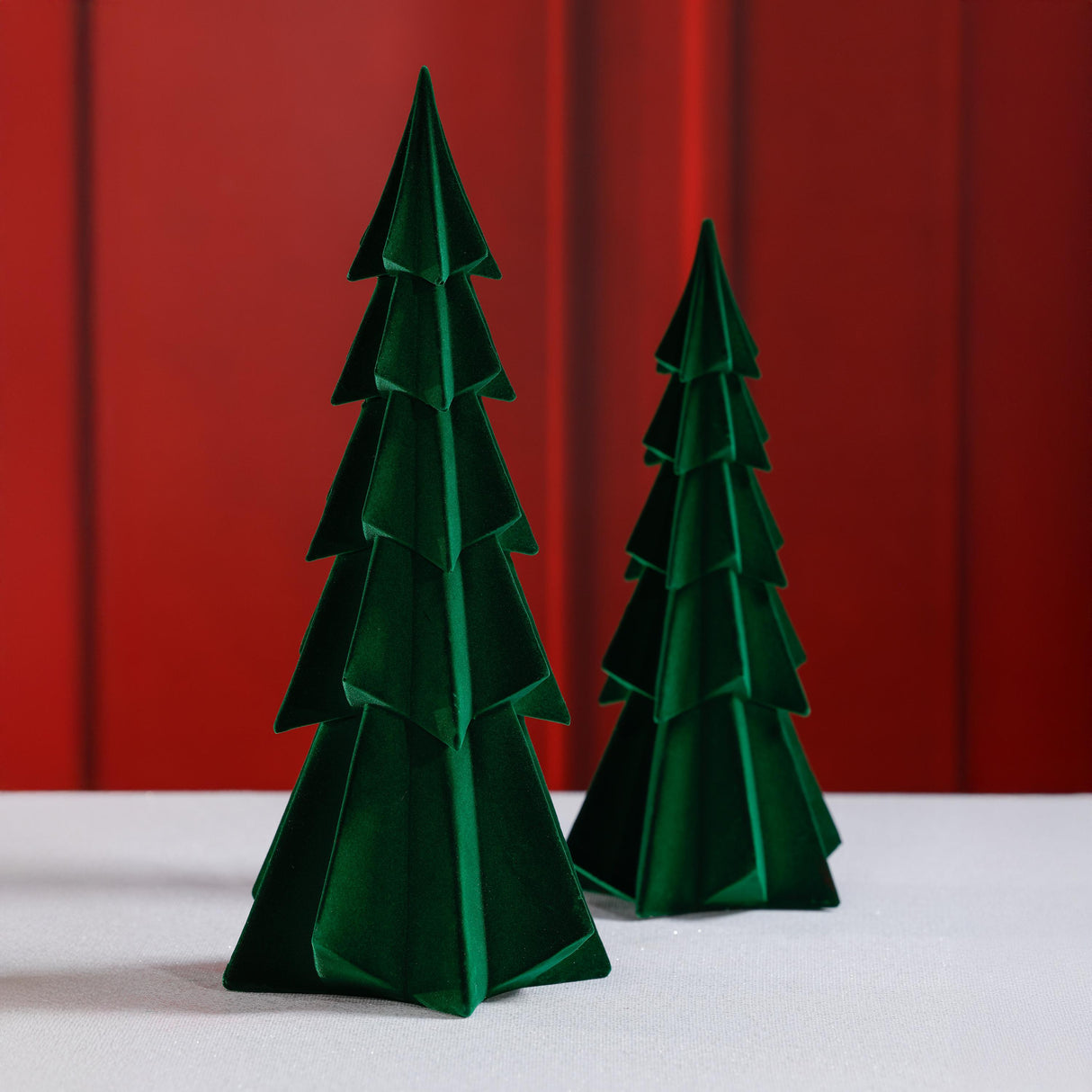 Zodax 12.5" Green Flocked Decorative Trees - Holiday Tabletop Dcor, Set of 4