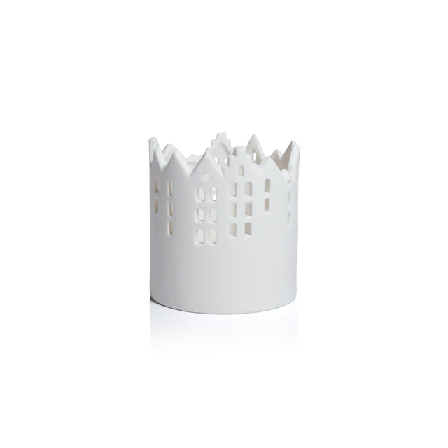 Zodax 4.5" Skyline Ceramic Multipurpose Hurricanes or Planters, Decorative Holders, Set of 2