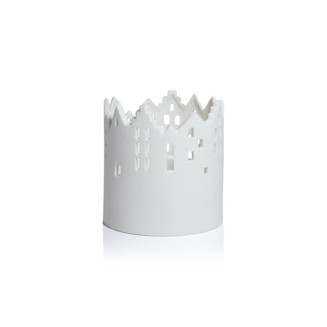Zodax 5.5" Skyline Ceramic Multipurpose Hurricanes or Planters, Decorative Holders, Set of 2