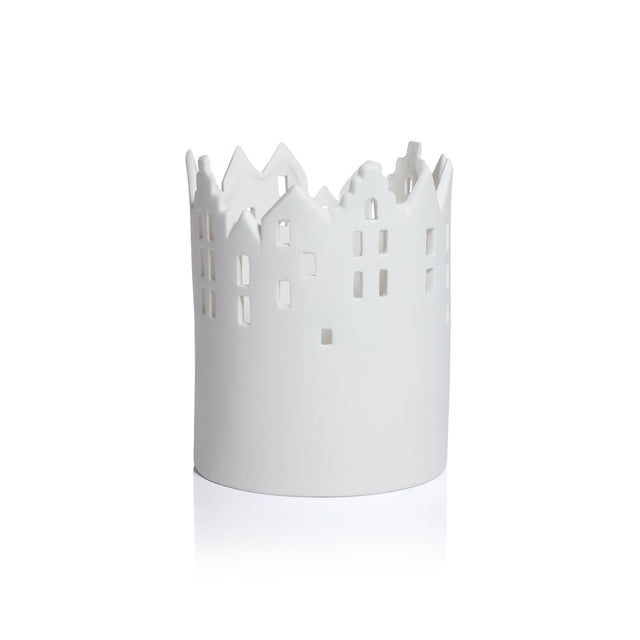 Zodax 7" Skyline Ceramic Multipurpose Hurricanes or Planters, Decorative Holders, Set of 2