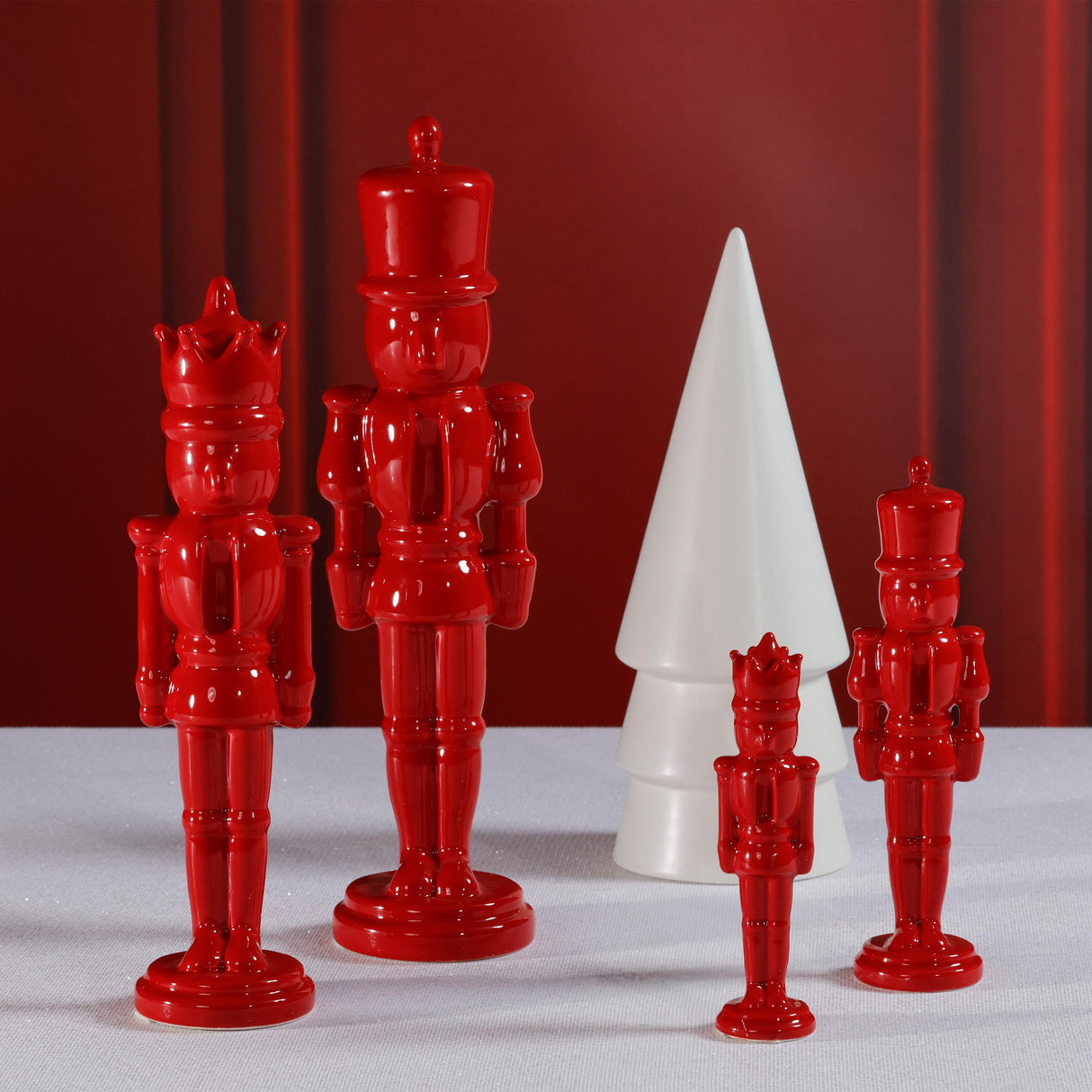 Zodax Hartwin Ceramic Red Nutcracker Figurines, Set of 4, Holiday Tabletop Dcor