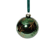Zodax 4" Shiny Green Metallic Glass Ball Ornaments with Gold Leaf & Twig Design, Set of 6