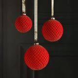 Zodax 3.25" Red Flocked Glass Ball Christmas Ornaments with Gold Accents, Set of 6