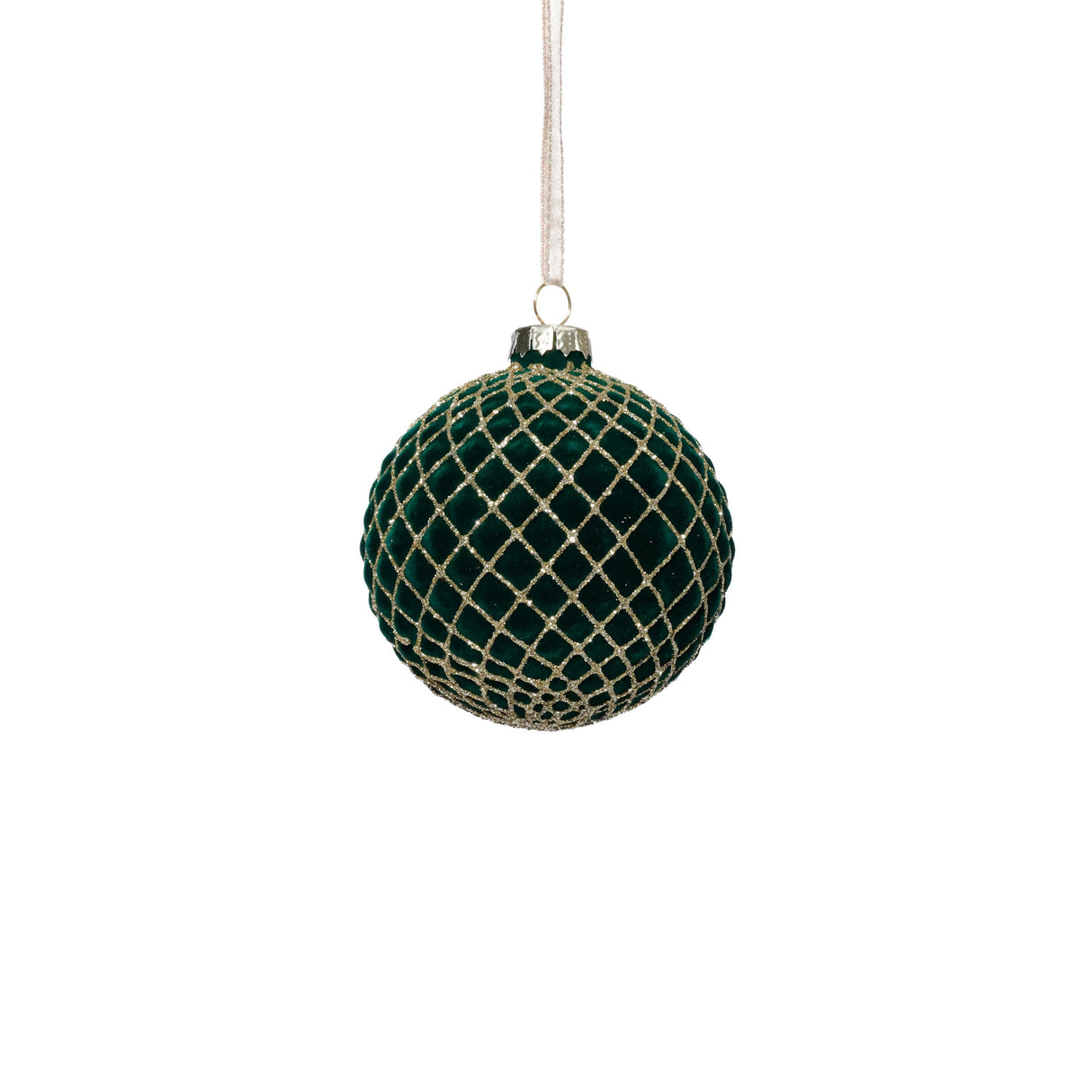 Zodax 3.25" Green Flocked Glass Ball Christmas Ornaments with Gold Accents, Set of 6