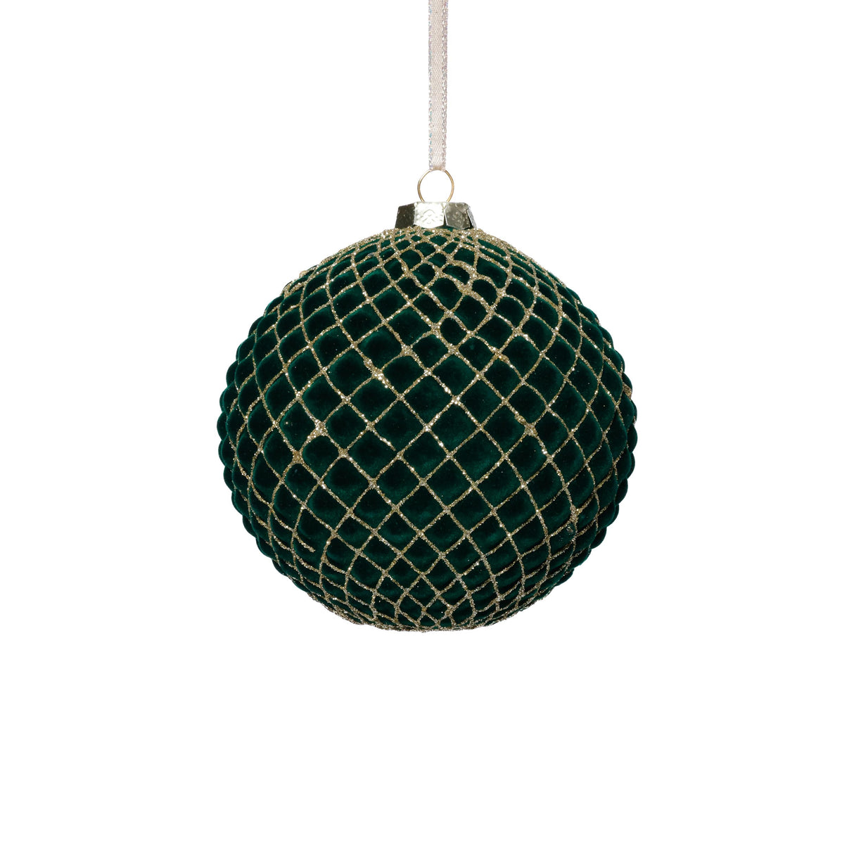 Zodax Green 4-Piece Set Flocked 4.75" Glass Ball Christmas Ornaments with Gold Accents