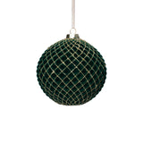 Zodax Green 4-Piece Set Flocked 4.75" Glass Ball Christmas Ornaments with Gold Accents