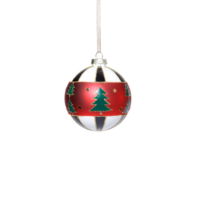 Zodax 3.25" Tree Motif Glass Ball Christmas Ornaments, Set of 6