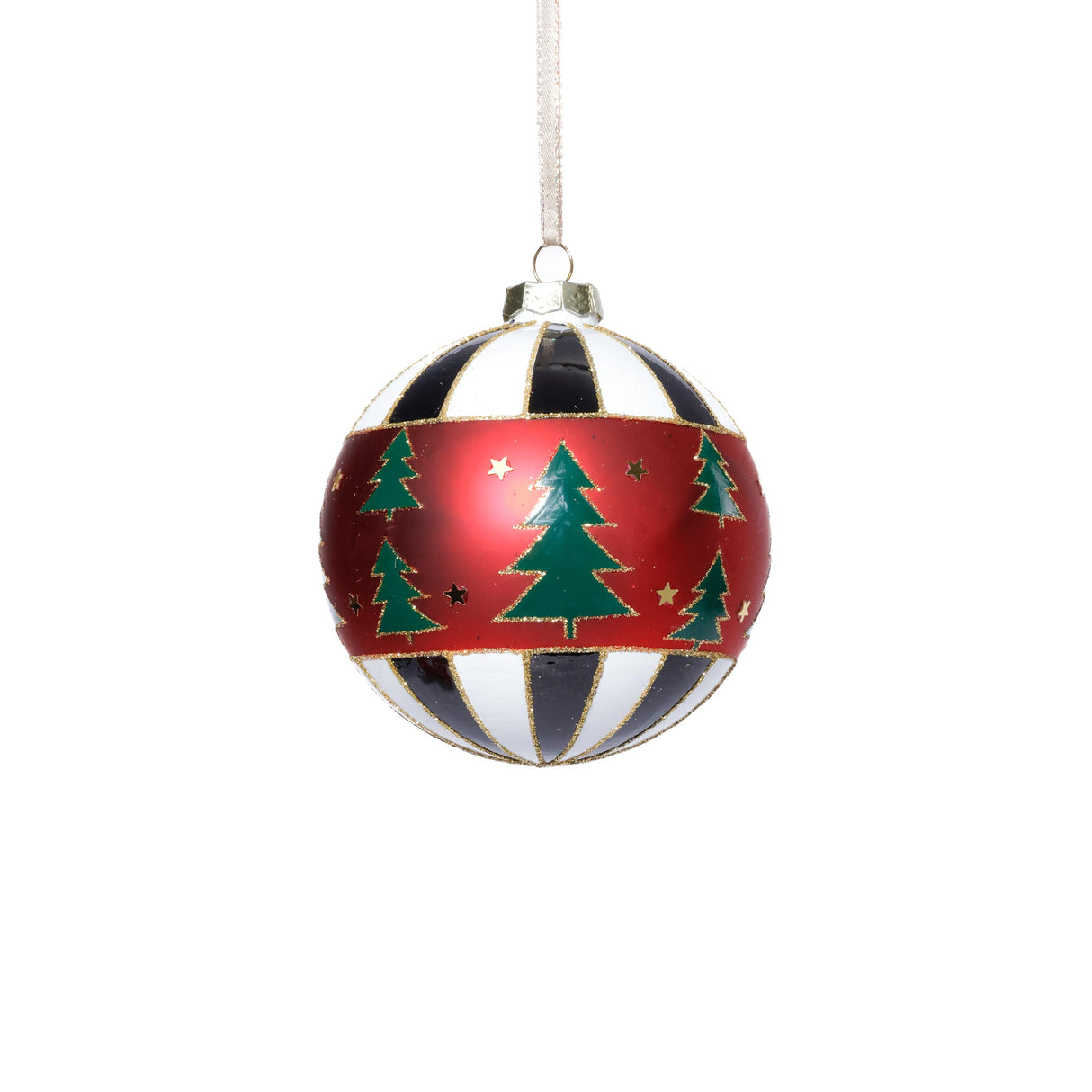 Zodax 4" Tree Motif Glass Ball Christmas Ornaments, Set of 6