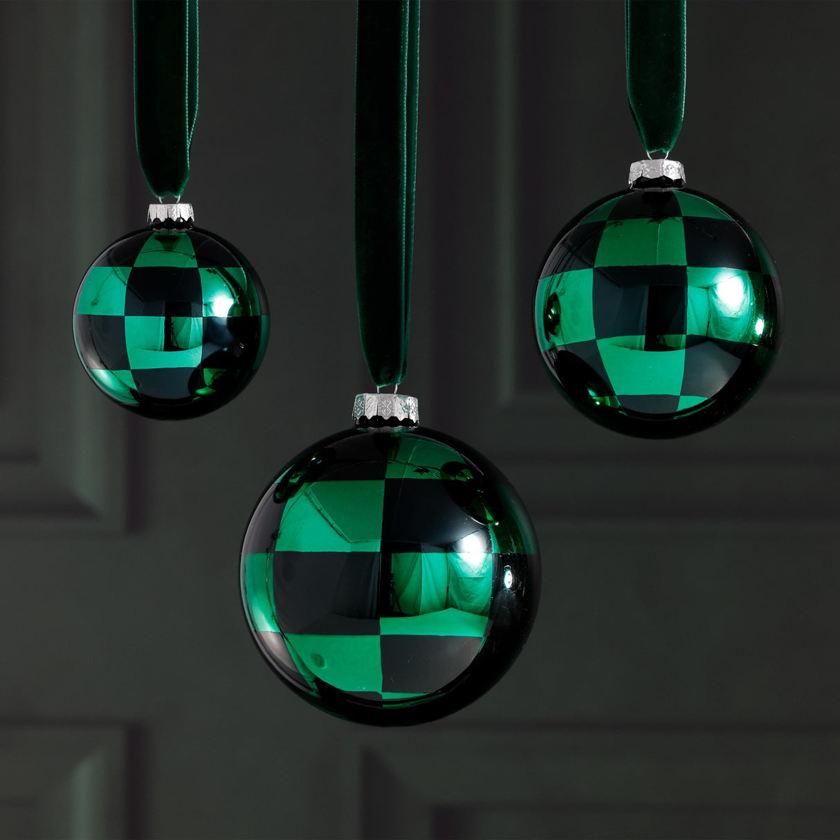 Zodax 3.25" Checkered Glass Ball Christmas Ornaments, Set of 6