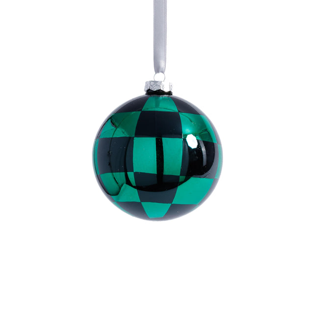 Zodax 4" Checkered Glass Ball Christmas Ornaments, Set of 6