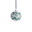 Zodax 3.25" White Metallic Glass Ball Holiday Ornaments with Green Leaf Design, Set of 6