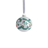 Zodax 3.25" White Metallic Glass Ball Holiday Ornaments with Green Leaf Design, Set of 6