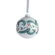 Zodax 4" White Metallic Glass Ball Holiday Ornaments with Green Leaf Design, Set of 6