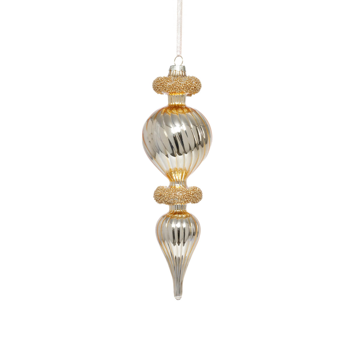 Zodax Gold Beaded Glass Finial Holiday Hanging Ornaments, Set of 4