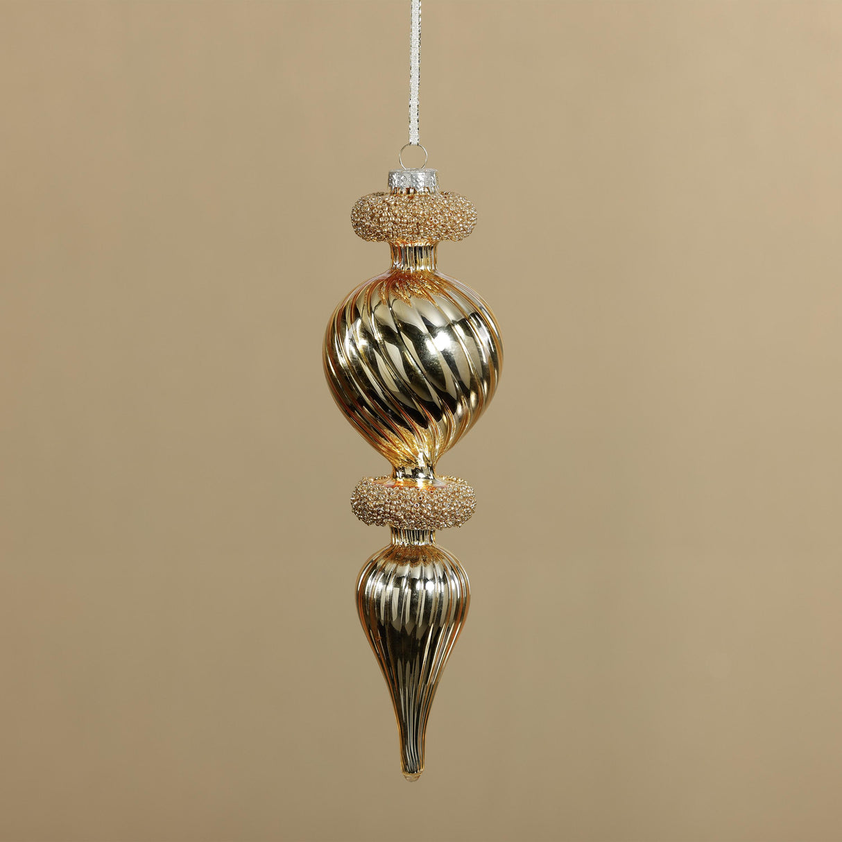 Zodax Gold Beaded Glass Finial Holiday Hanging Ornaments, Set of 4