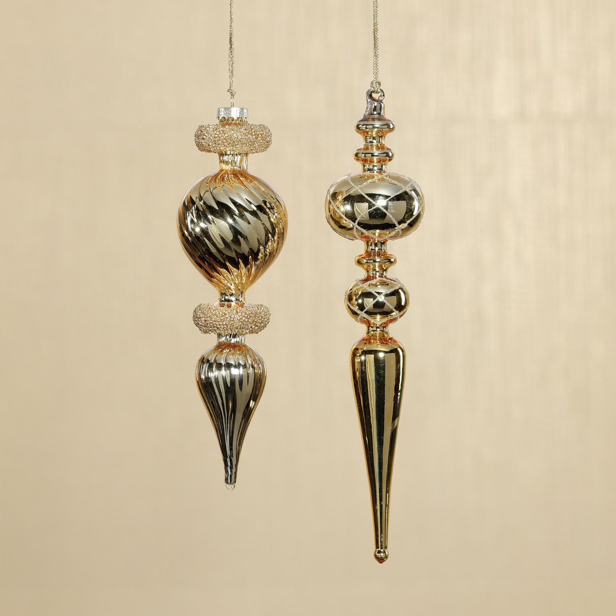 Zodax Gold Beaded Glass Finial Holiday Hanging Ornaments, Set of 4