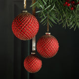 Zodax Matte Red 4-Piece Set Metallic 4.75" Glass Ball Christmas Ornaments
