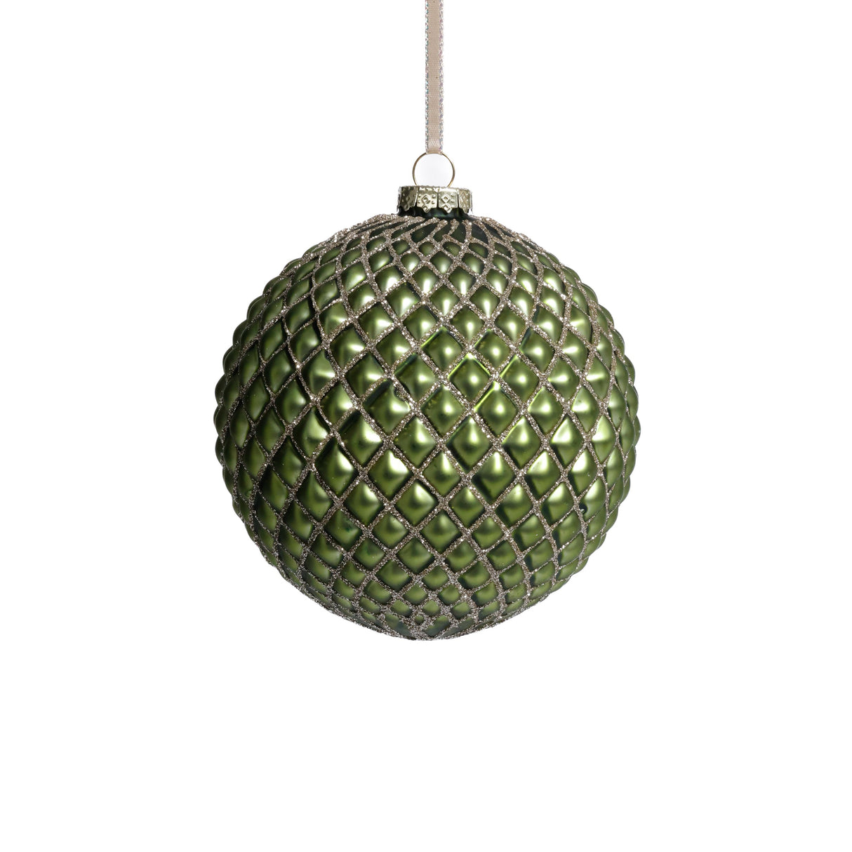 Zodax Matte Green 4-Piece Set Metallic 4.75" Glass Ball Christmas Ornaments