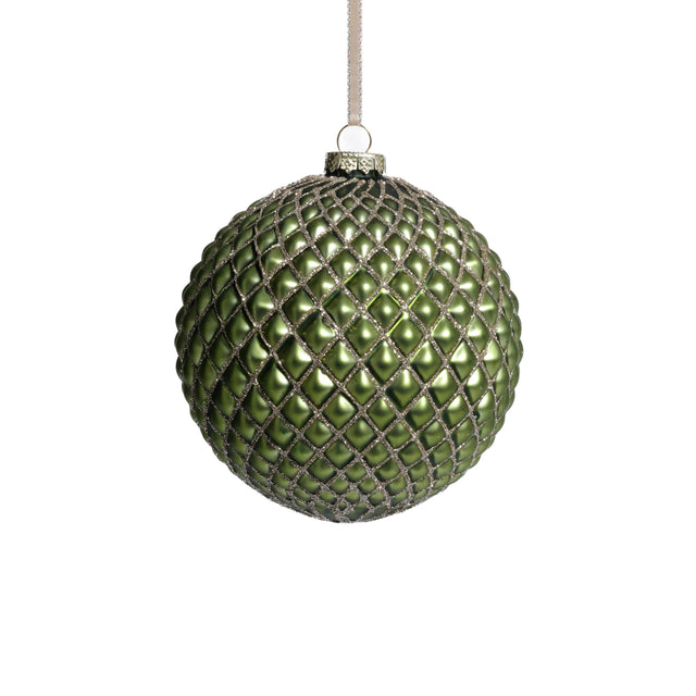 Zodax Matte Green 4-Piece Set Metallic 4.75" Glass Ball Christmas Ornaments