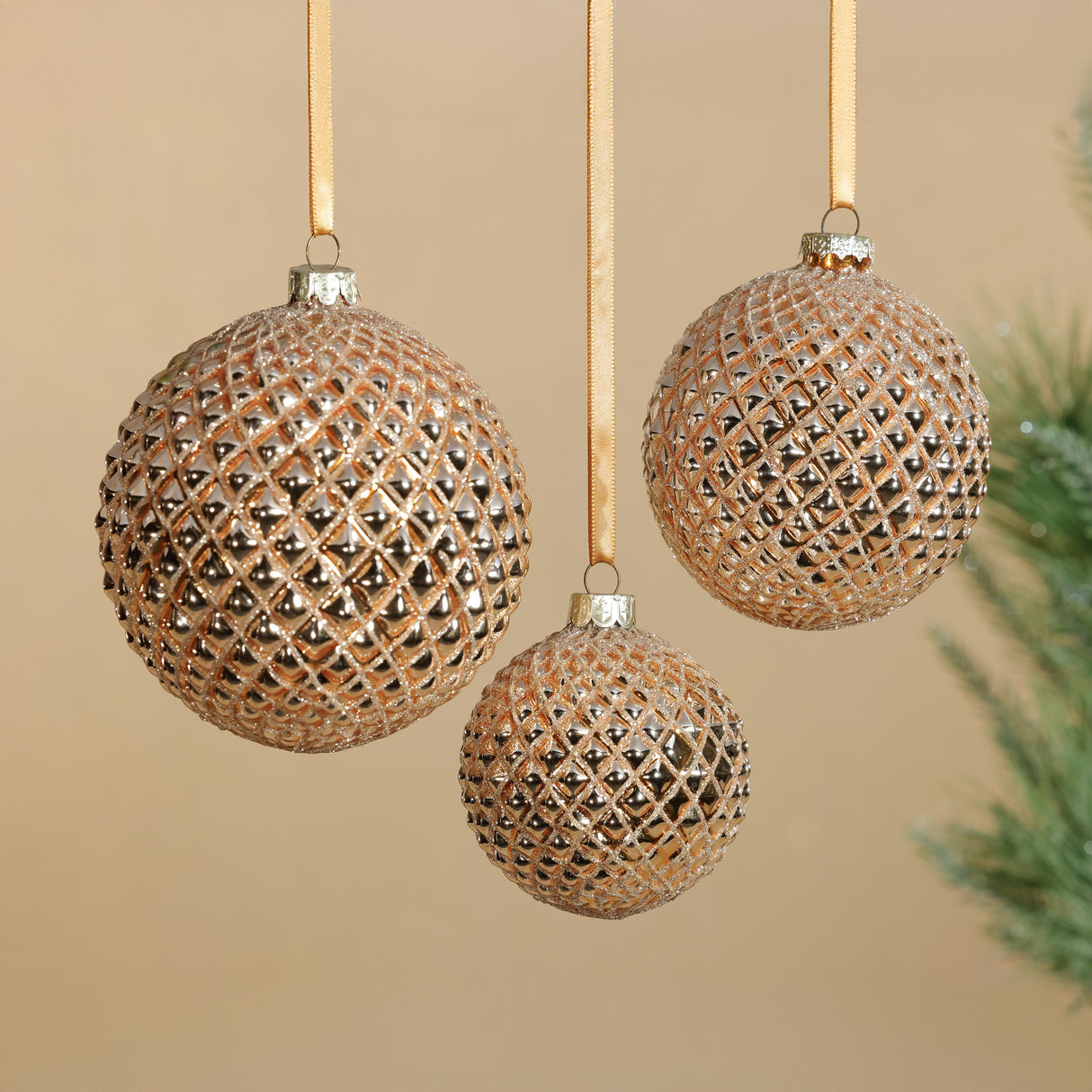 Zodax 3.25" Shiny Gold Metallic Glass Ball Christmas Ornaments, Set of 6