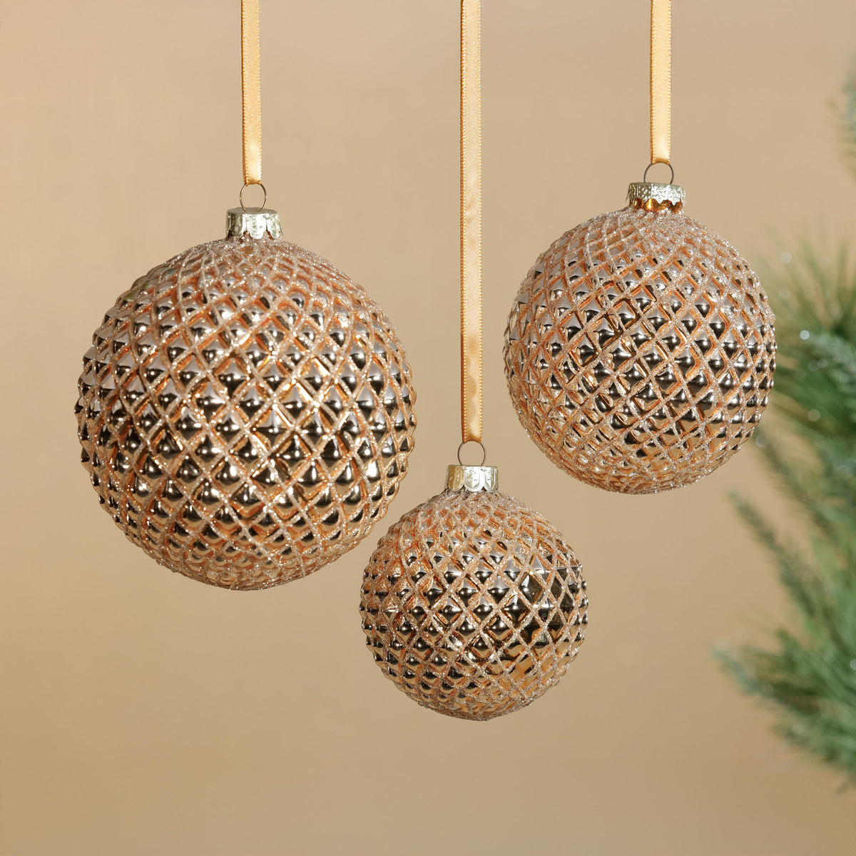 Zodax Shiny Gold 4-Piece Set Metallic 4.75" Glass Ball Christmas Ornaments