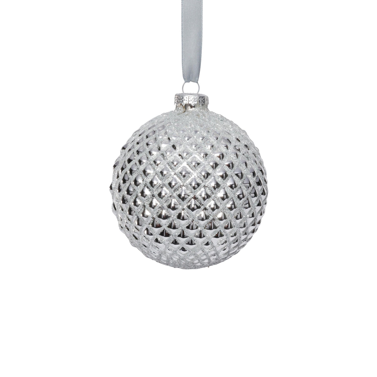 Zodax 4" Shiny Silver Metallic Glass Ball Christmas Ornaments, Set of 6