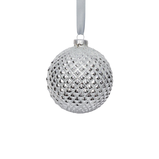 Zodax 4" Shiny Silver Metallic Glass Ball Christmas Ornaments, Set of 6