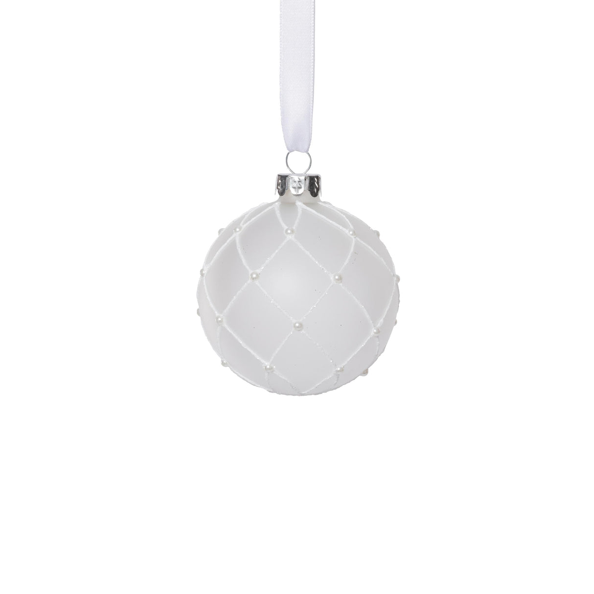 Zodax 3.25" Frosted Glass Ball Christmas Ornaments with White Glitter, Set of 6