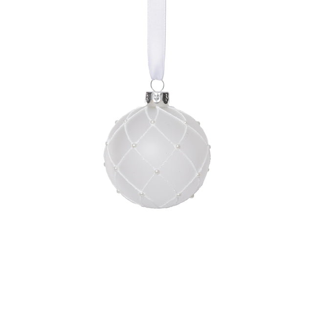 Zodax 3.25" Frosted Glass Ball Christmas Ornaments with White Glitter, Set of 6