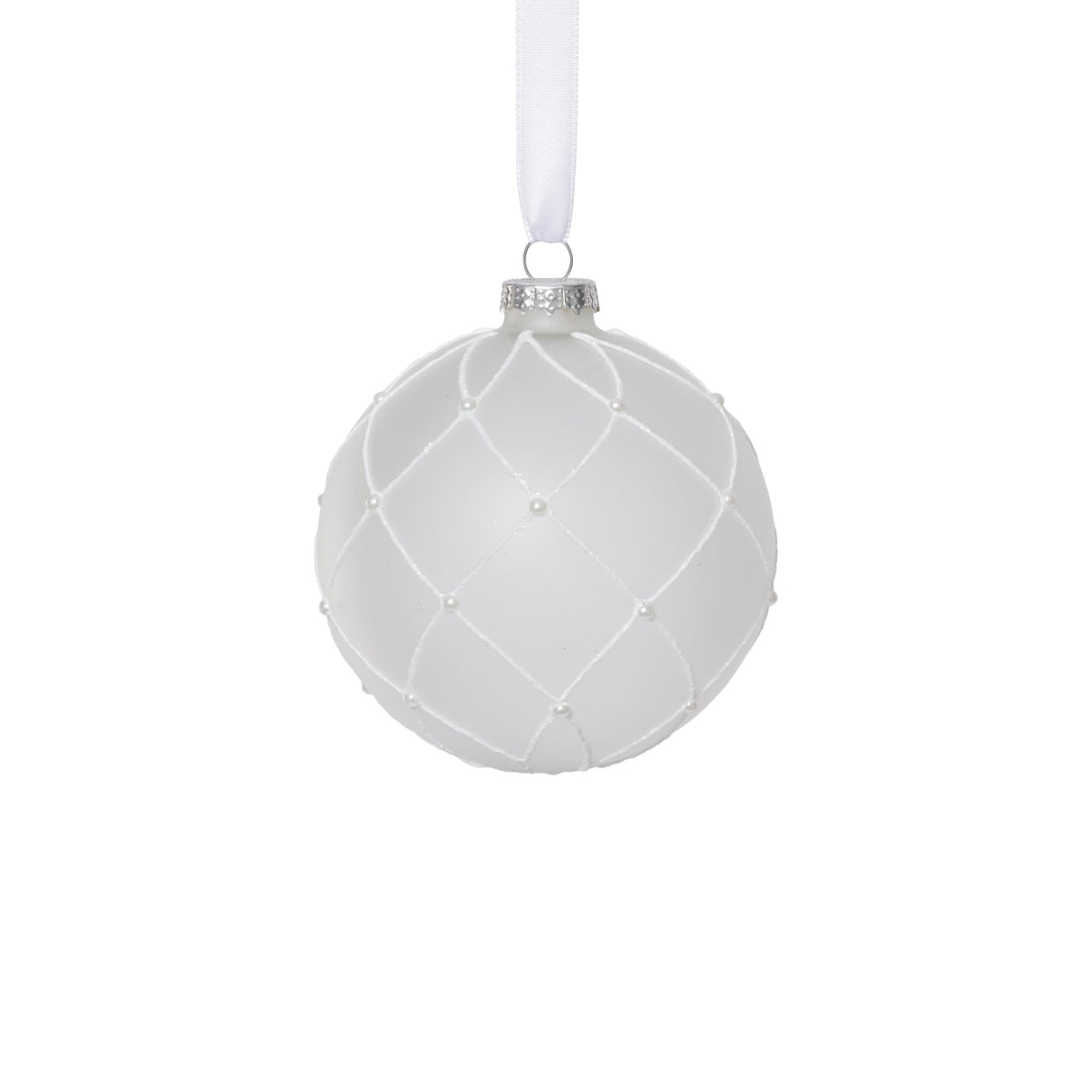 Zodax 4" Frosted Glass Ball Christmas Ornaments with White Glitter, Set of 6