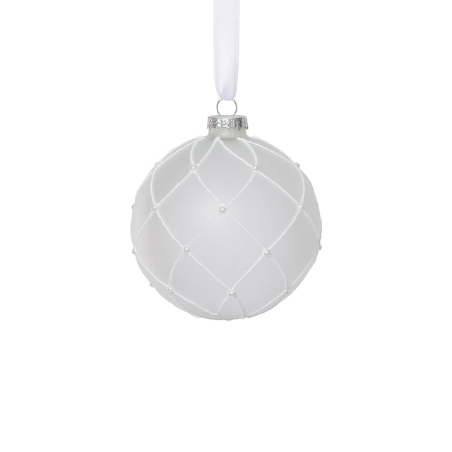 Zodax 4" Frosted Glass Ball Christmas Ornaments with White Glitter, Set of 6
