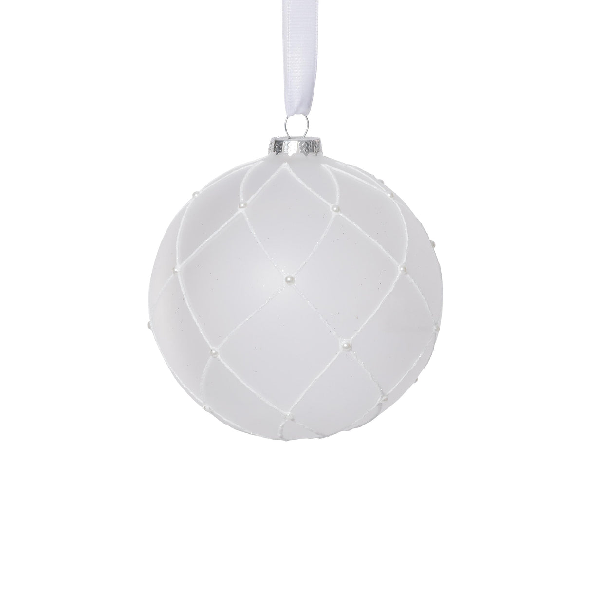Zodax 4-Piece Set Frosted 4.75" Glass Ball Christmas Ornaments with White Glitter