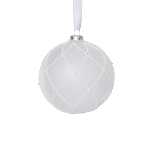 Zodax 4-Piece Set Frosted 4.75" Glass Ball Christmas Ornaments with White Glitter