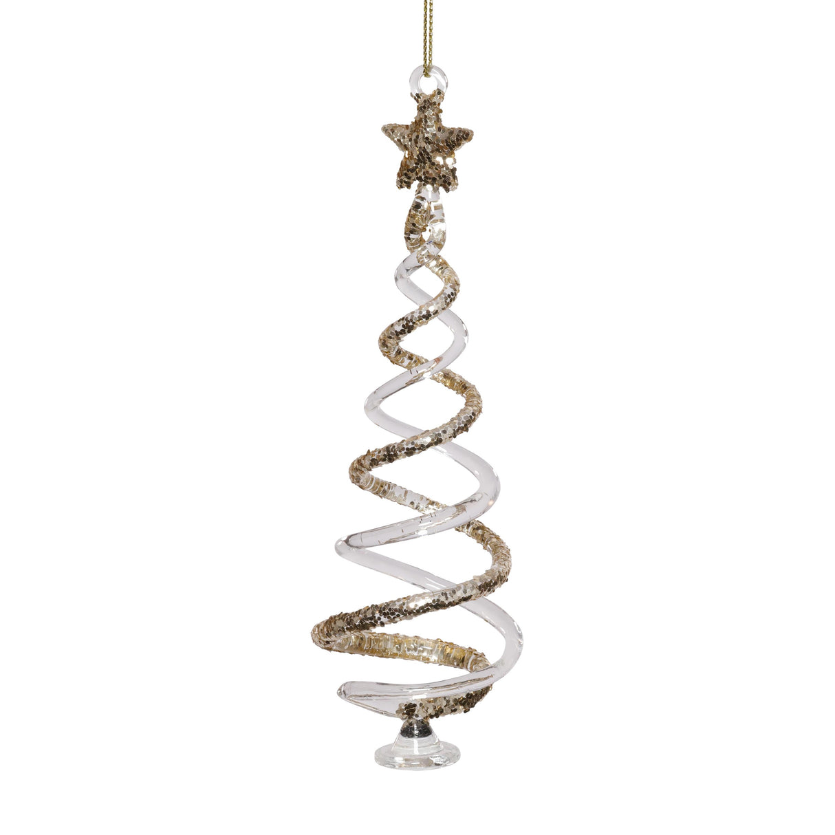 Zodax Clear Twisted Glass Tree Ornaments with Gold Glitter, 12 Hanging Pieces (6 Sets of 2)