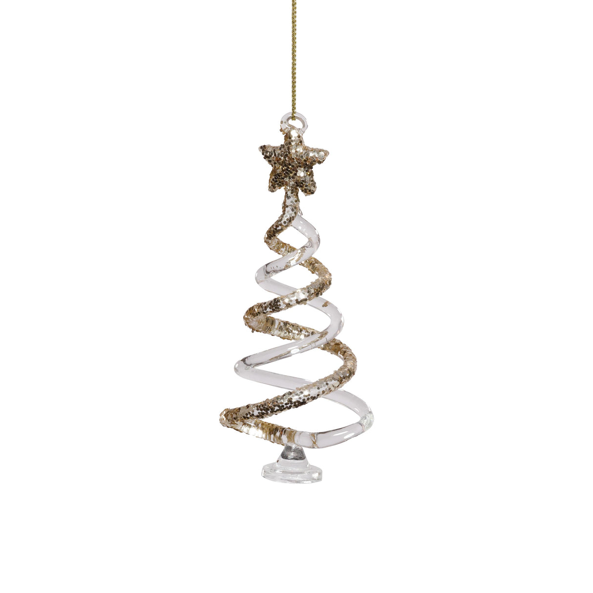 Zodax Clear Twisted Glass Tree Ornaments with Gold Glitter, 12 Hanging Pieces (6 Sets of 2)