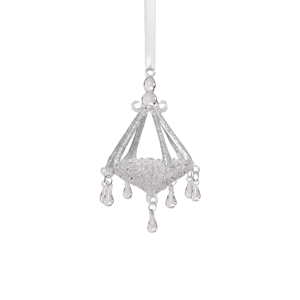 Zodax Silver Chandelier Glass Holiday Hanging Ornaments, Set of 6