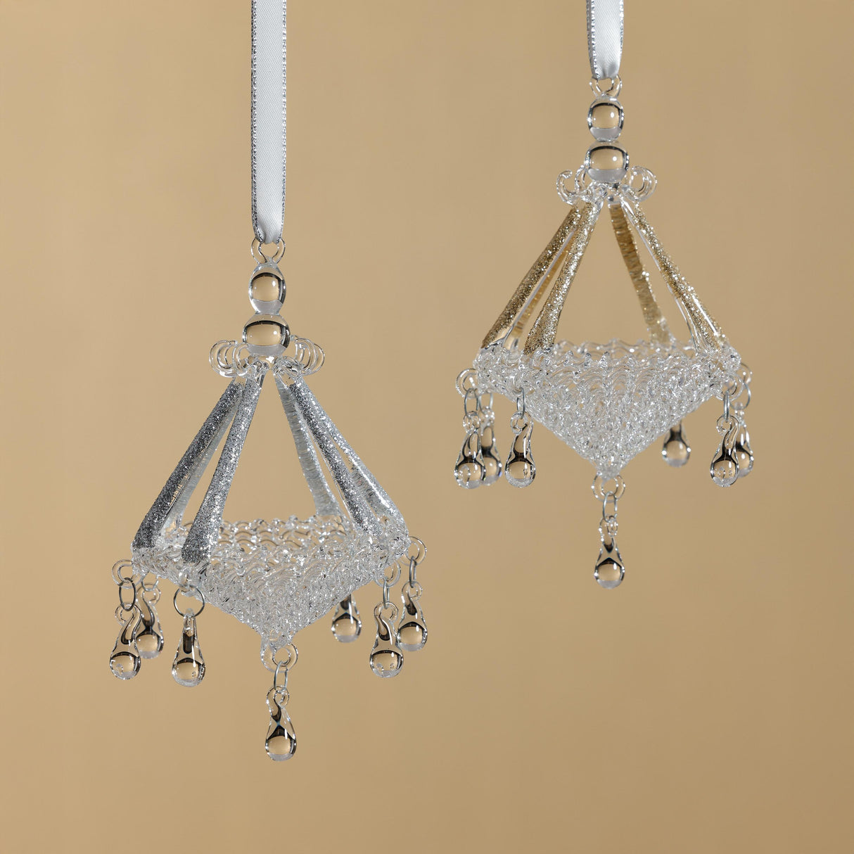 Zodax Silver Chandelier Glass Holiday Hanging Ornaments, Set of 6