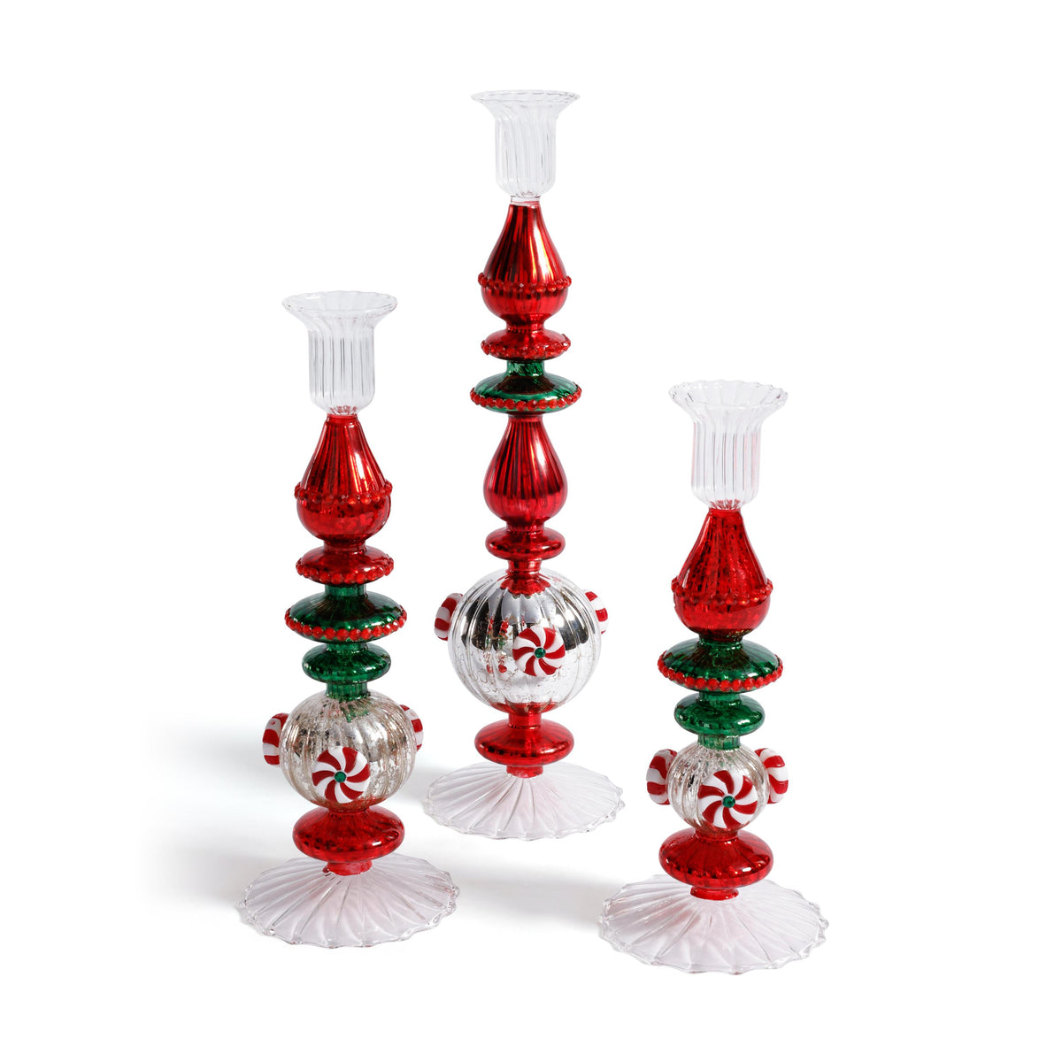 Zodax 13" Holiday Mercury Glass Taper Candle Holders, Set of 4