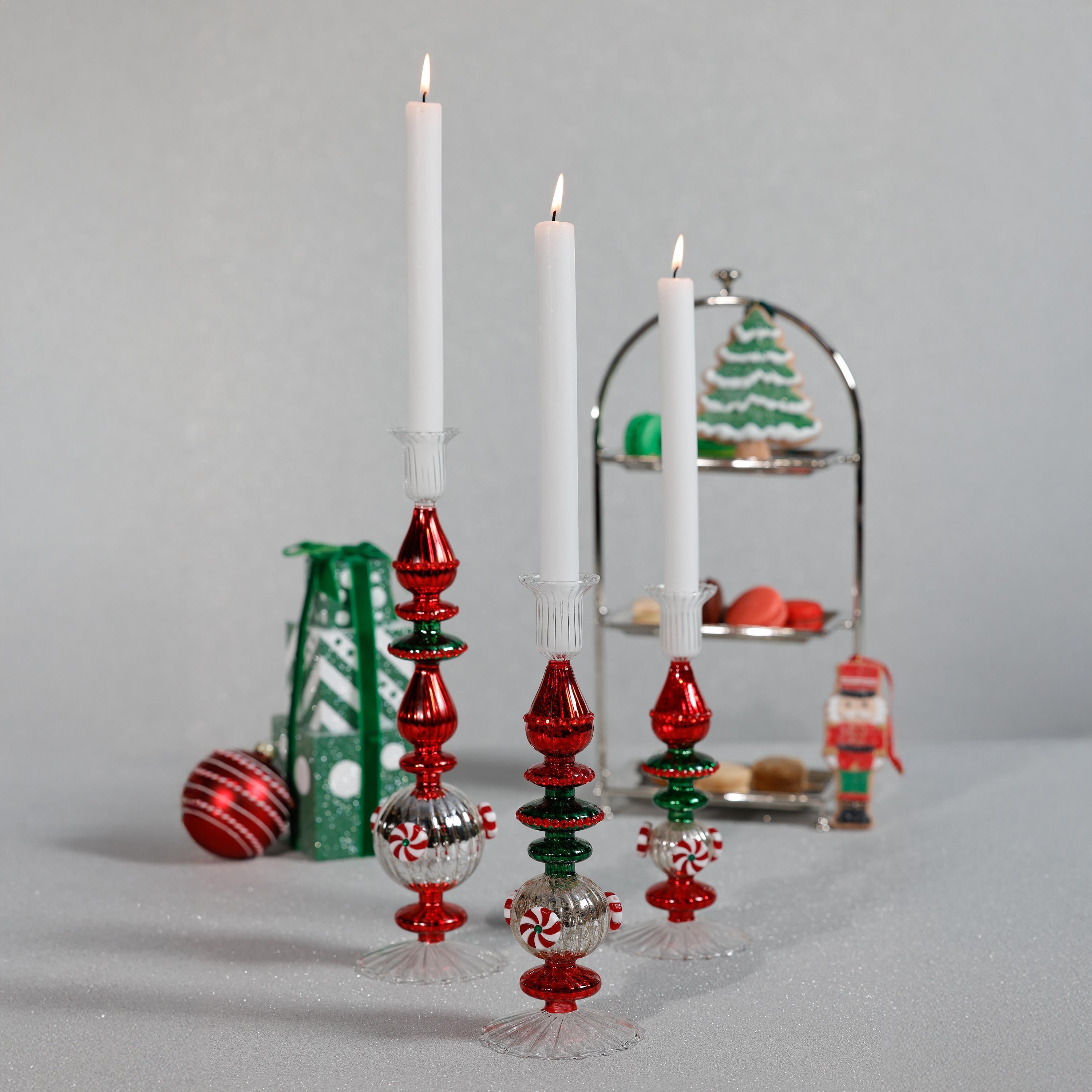Zodax 13" Holiday Mercury Glass Taper Candle Holders - Thumbnail 4