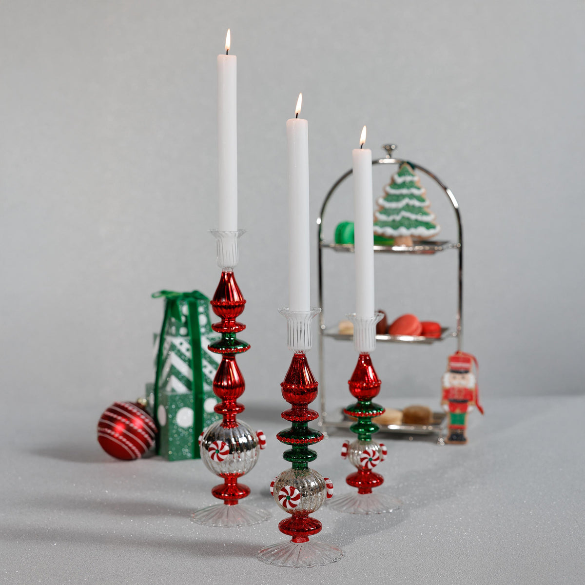 Zodax 13" Holiday Mercury Glass Taper Candle Holders, Set of 4