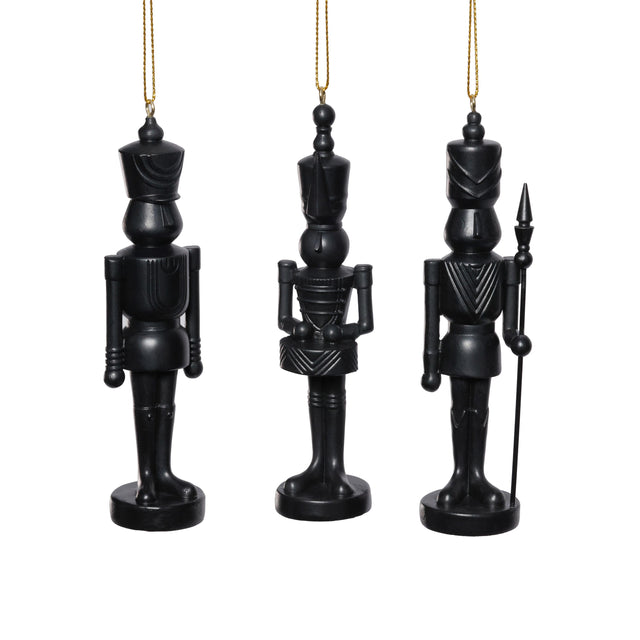 Zodax Black Patrice Soldier Holiday Ornaments, 6 Hanging Pieces (2 Sets of 3 Assorted)