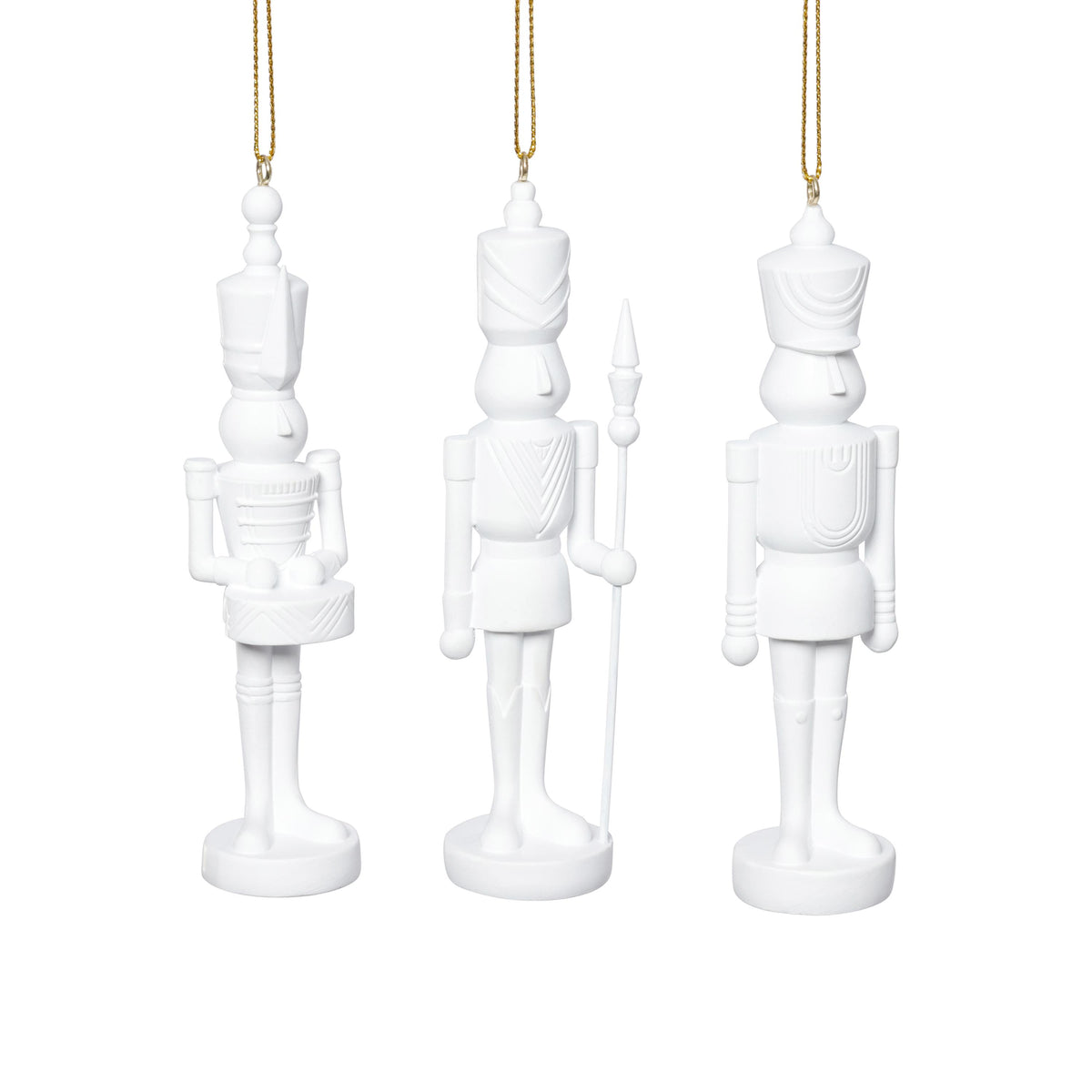 Zodax White Patrice Soldier Holiday Ornaments, 6 Hanging Pieces (2 Sets of 3 Assorted)