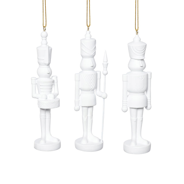Zodax White Patrice Soldier Holiday Ornaments, 6 Hanging Pieces (2 Sets of 3 Assorted)