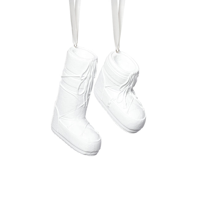 Zodax White Aprs Ski Boot Holiday Ornaments, 6 Hanging Pieces (3 Sets of 2 Assorted Sizes)