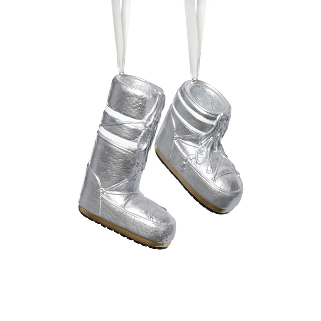 Zodax Silver Aprs Ski Boot Holiday Ornaments, 6 Hanging Pieces (3 Sets of 2 Assorted Sizes)