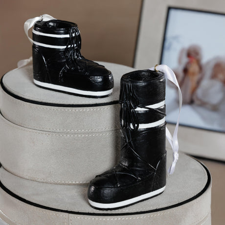 Zodax Black Aprs Ski Boot Holiday Ornaments, 6 Hanging Pieces (3 Sets of 2 Assorted Sizes)