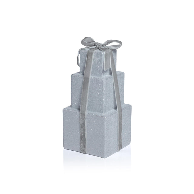 Zodax 8.5" Silver Stacked Presents Holiday Decorative Resin Figurine