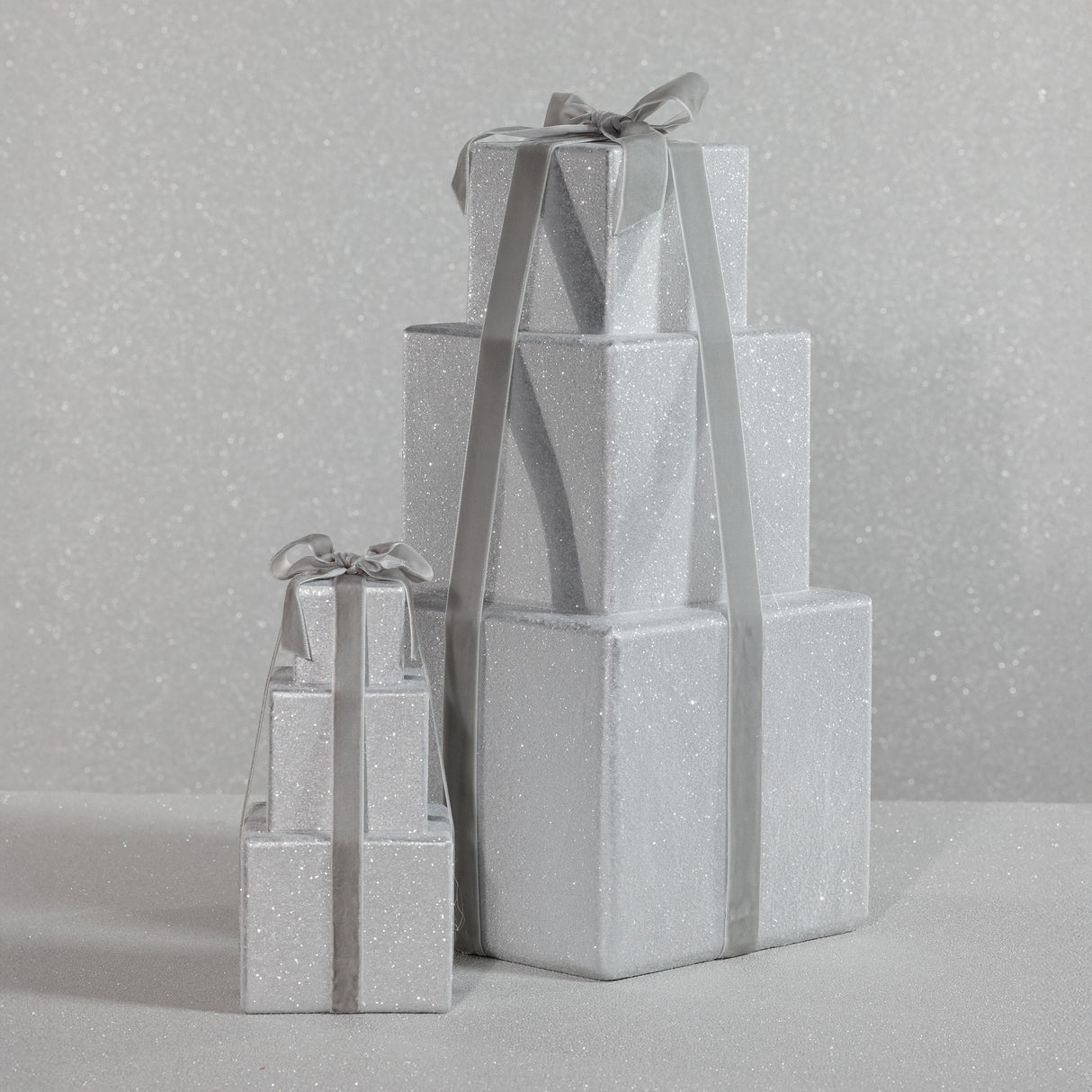 Zodax 8.5" Silver Stacked Presents Holiday Decorative Resin Figurine
